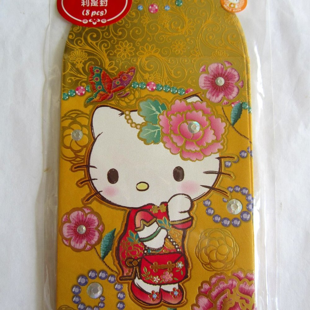 Hello Kitty Gold Pink Rose Wallet 8 Pcs Lucky Money Envelopes Gift Card Holder